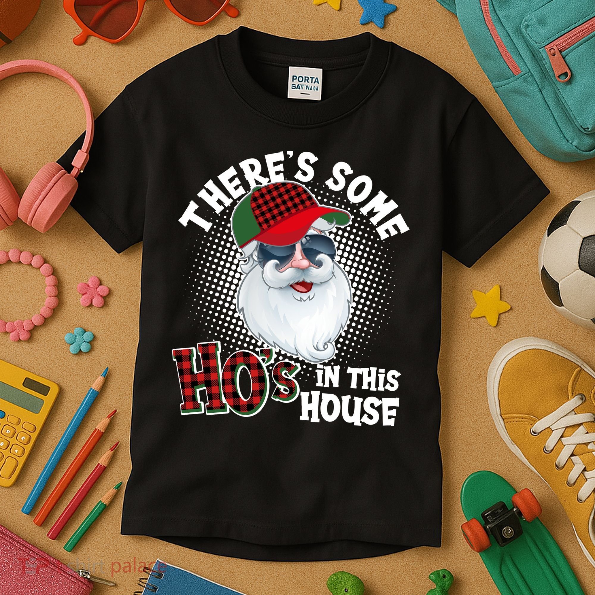 There's Some Ho's In This House Plaid Santa Kids T-Shirt