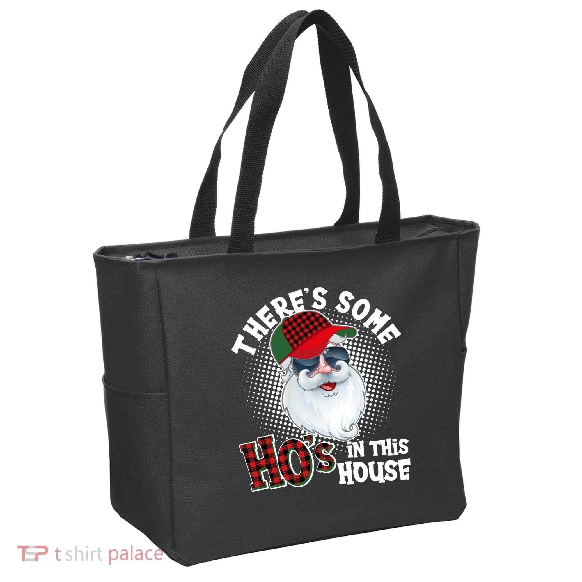 There's Some Ho's In This House Plaid Santa Tote Bag