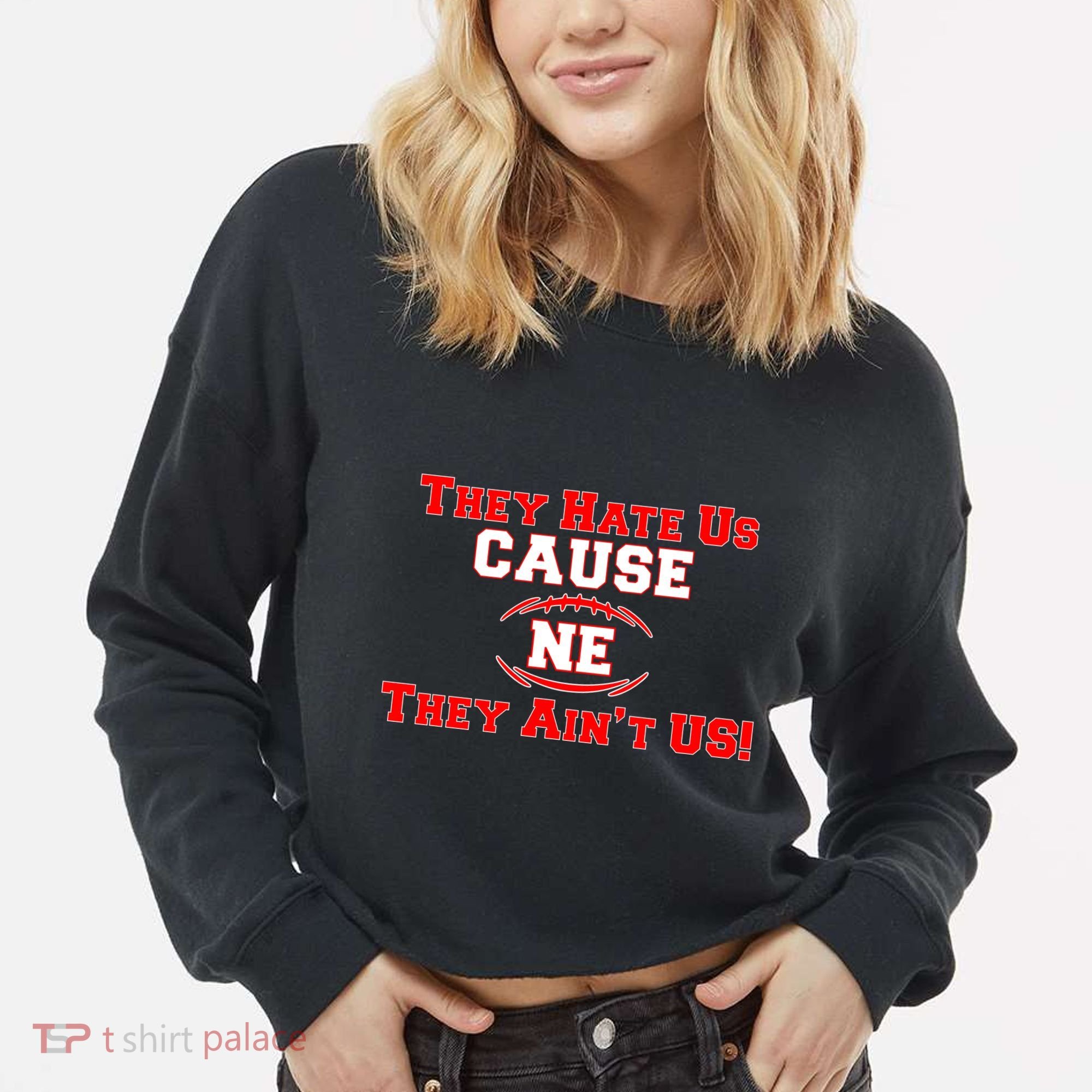 They Hate Us Cause They Aint Us NE New England Football Cropped Pullover Crew