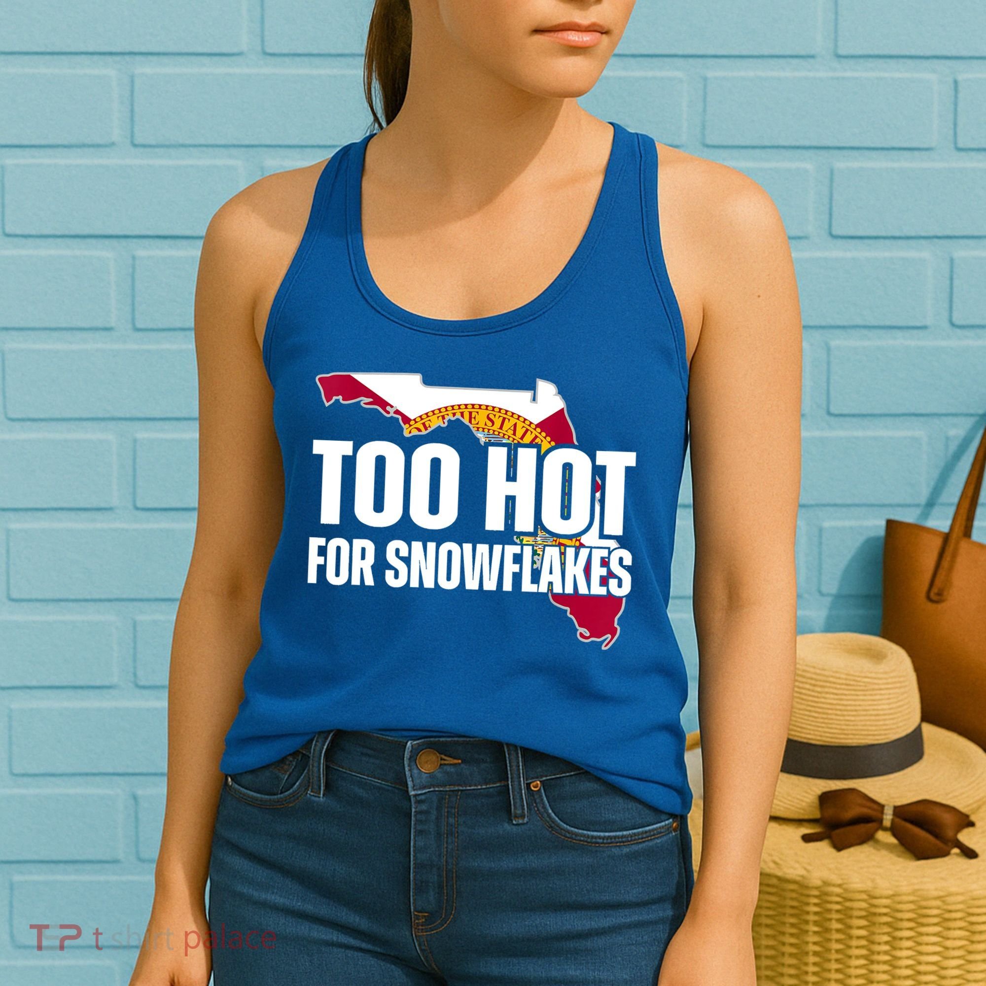 Too Hot For Snowflakes Florida Flag Map State Funny Saying Women's Tank Top