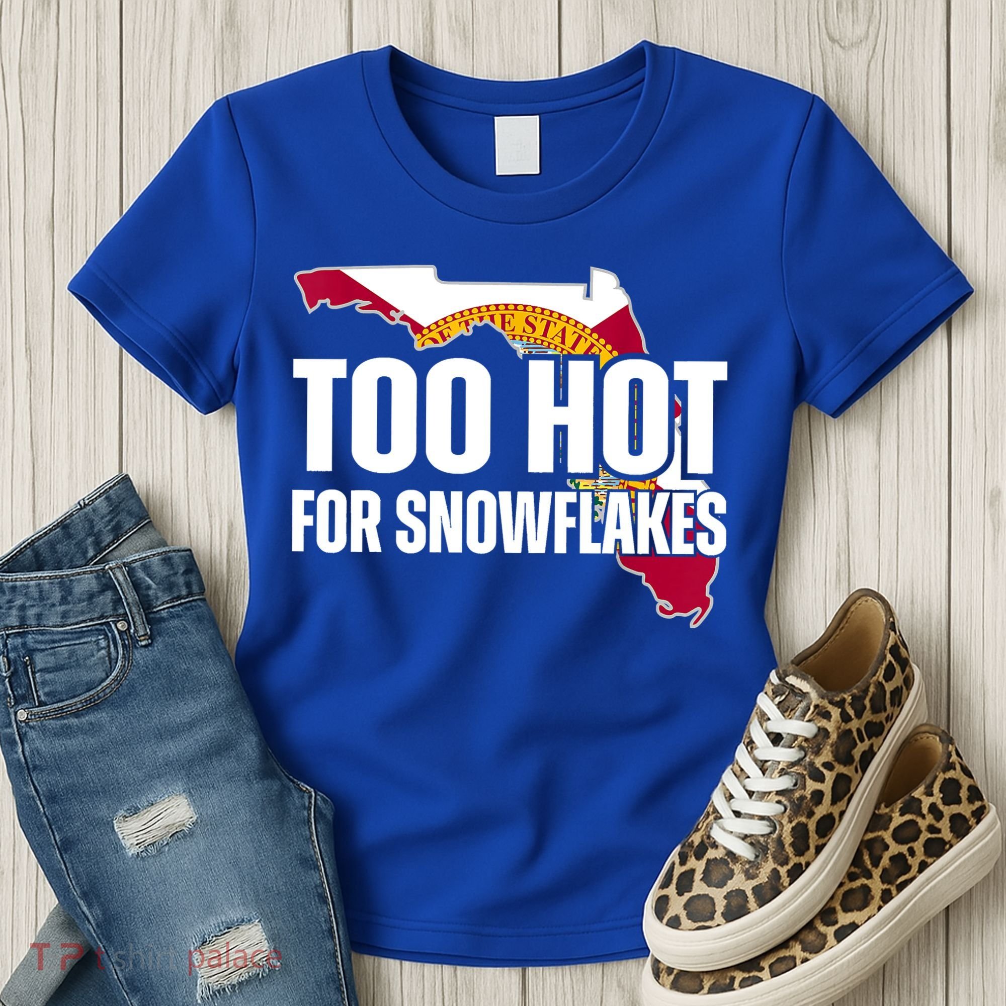 Too Hot For Snowflakes Florida Flag Map State Funny Saying Women's T-Shirt