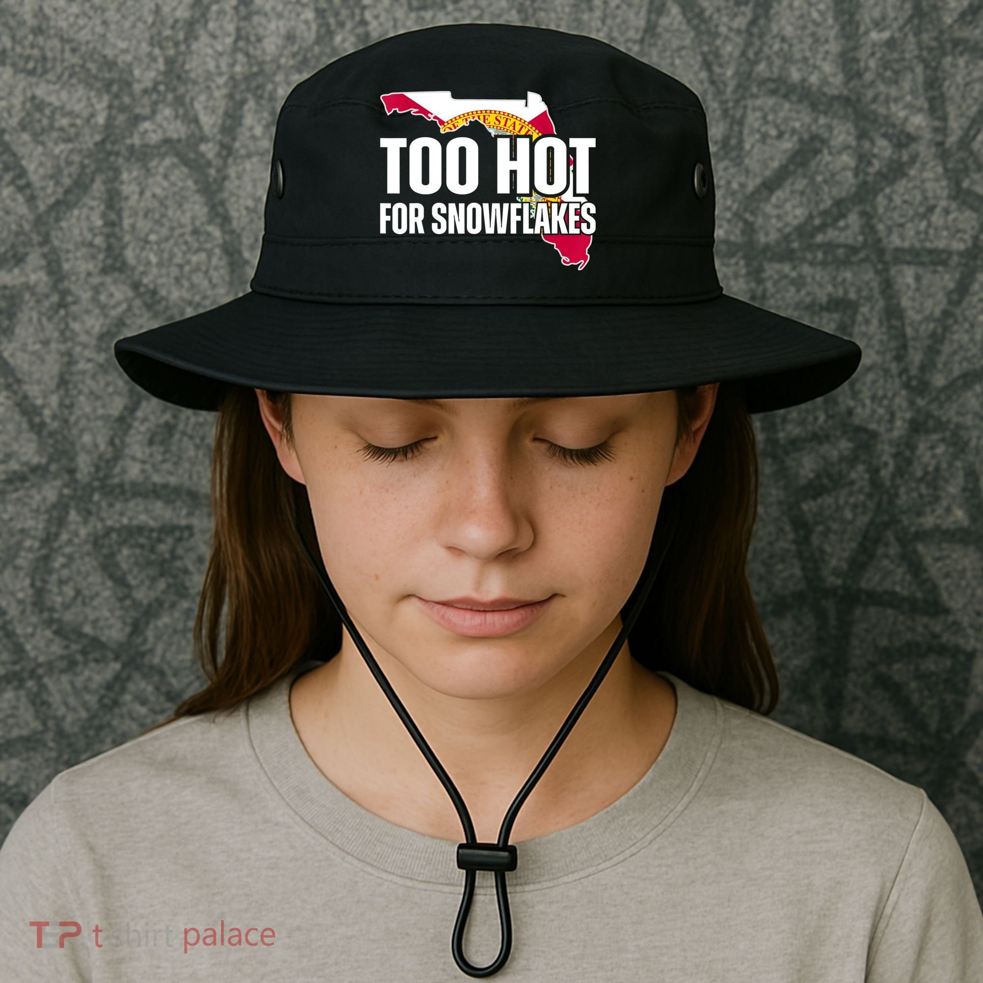 Too Hot For Snowflakes Florida Flag Map State Funny Saying Bucket Hat