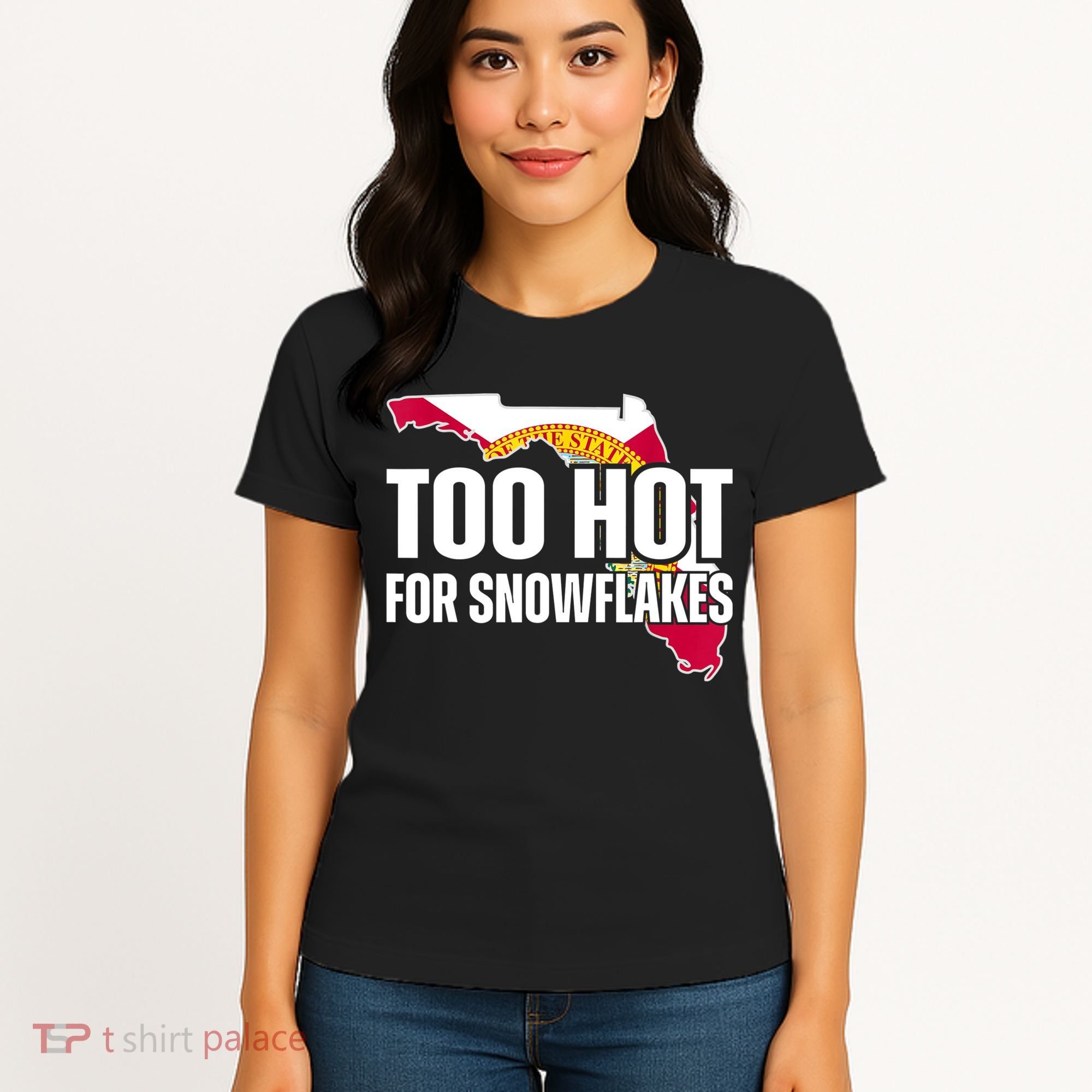 Too Hot For Snowflakes Florida Flag Map State Funny Saying Women's T-Shirt
