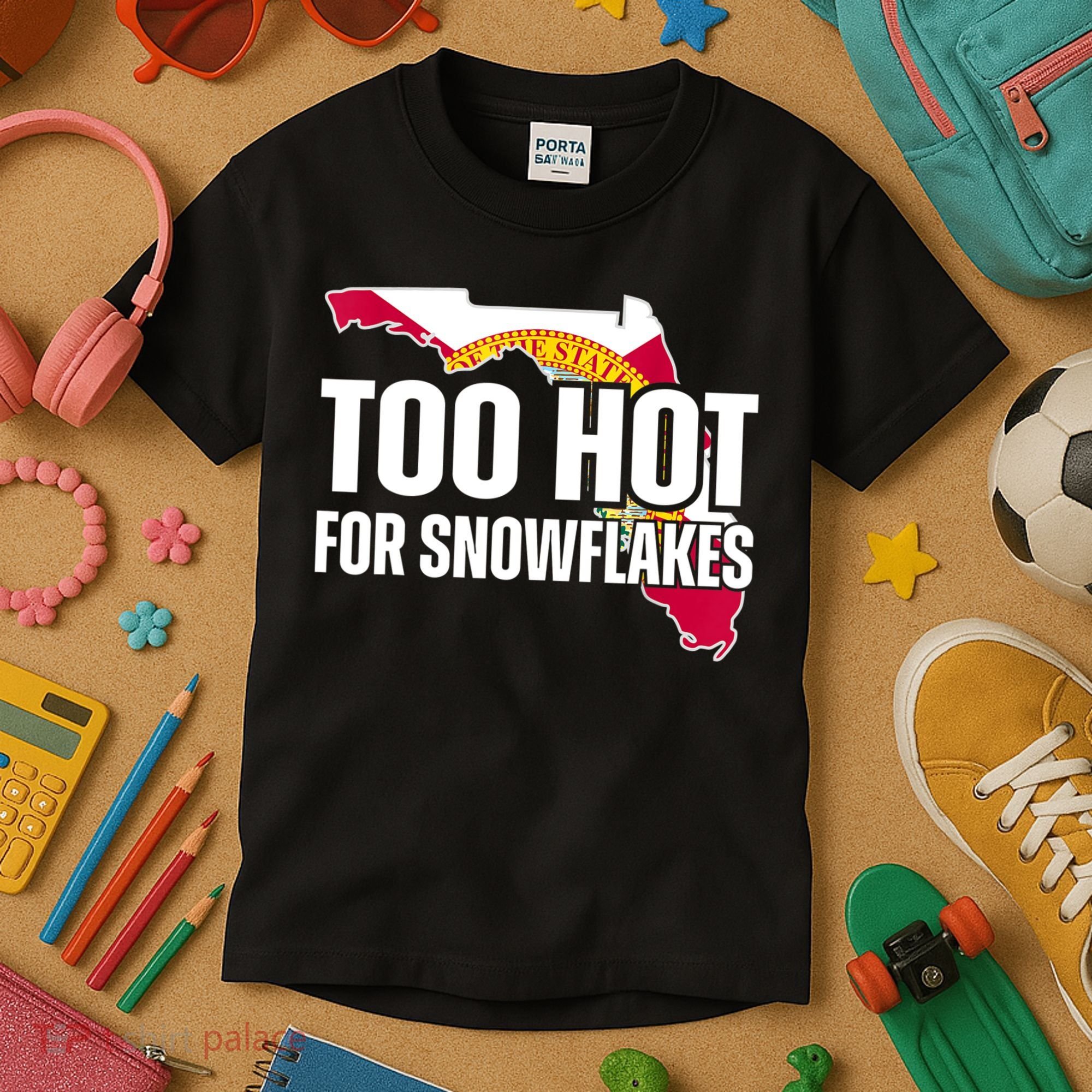 Too Hot For Snowflakes Florida Flag Map State Funny Saying Kids T-Shirt