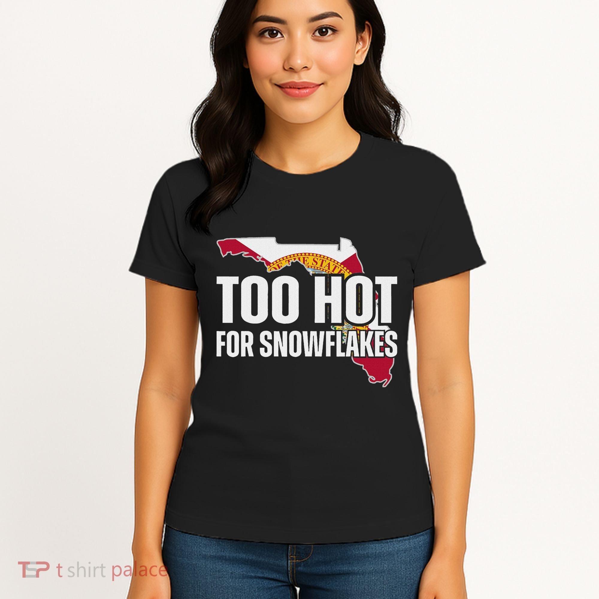 Too Hot For Snowflakes Florida Flag Map State Funny Saying Women's T-Shirt