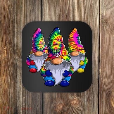 Three Hippie Gnomes Peace Gnome Funny Retro Tie Diy Design Coaster