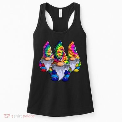 Three Hippie Gnomes Peace Gnome Funny Retro Tie Diy Design Women's Tank Top