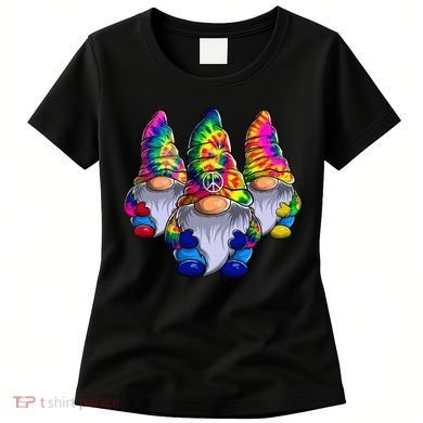 Three Hippie Gnomes Peace Gnome Funny Retro Tie Diy Design Women's T-Shirt