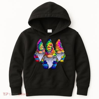 Three Hippie Gnomes Peace Gnome Funny Retro Tie Diy Design Kids Hoodie