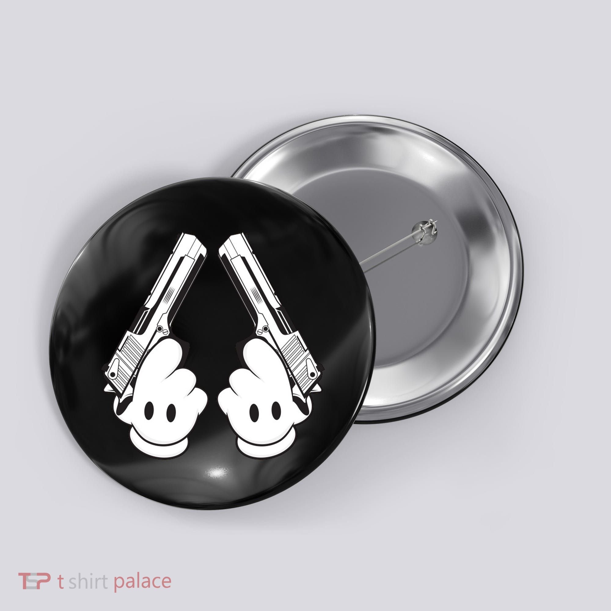 Toon Hand Guns Cartoon Button
