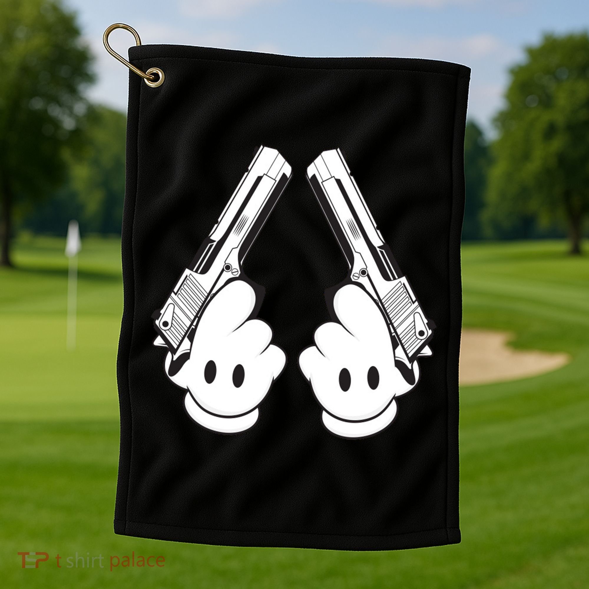 Toon Hand Guns Cartoon Golf Towel