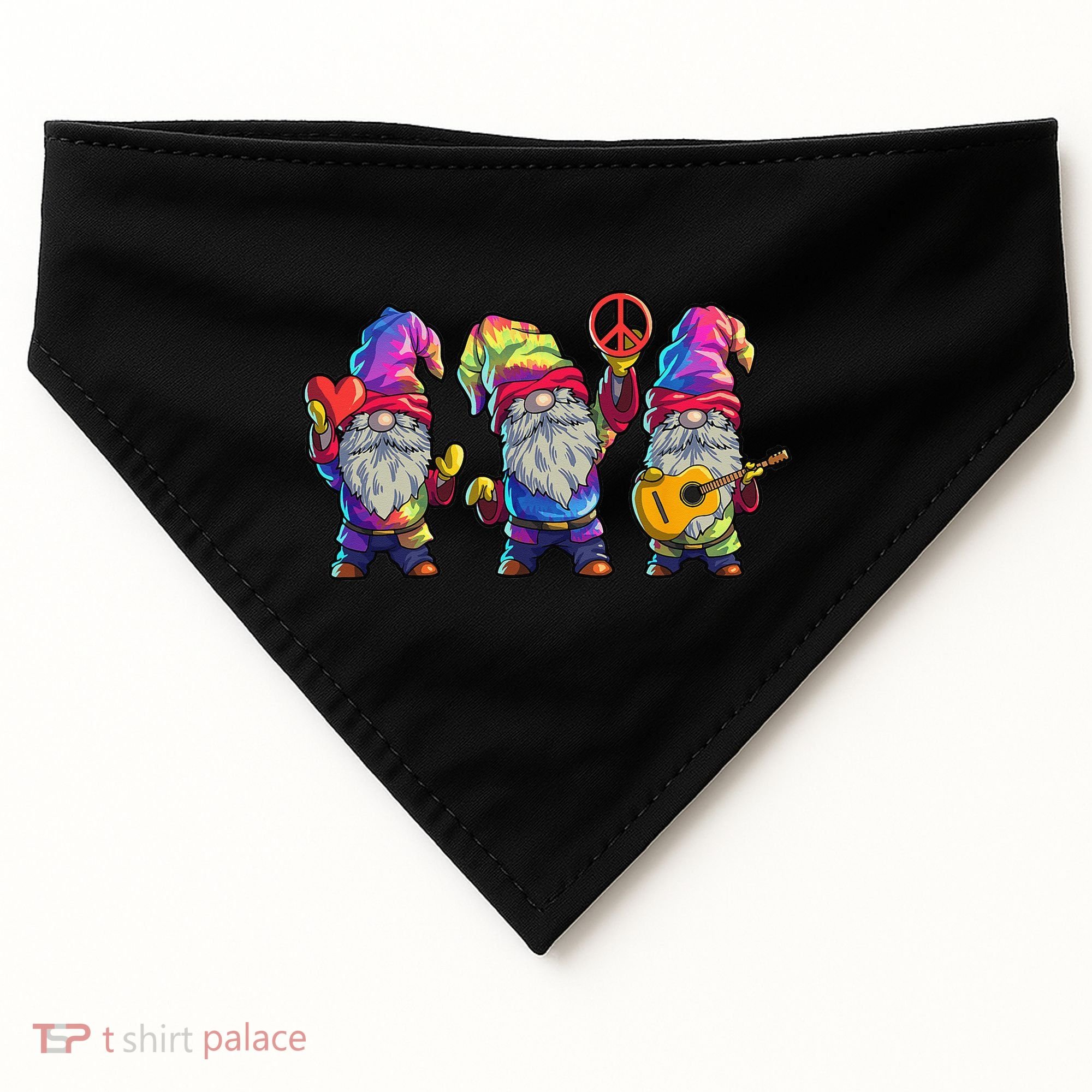 Three Hippie Gnomes Tie Dye Retro Hat Peace Gnome USA-Made Doggie Bandana