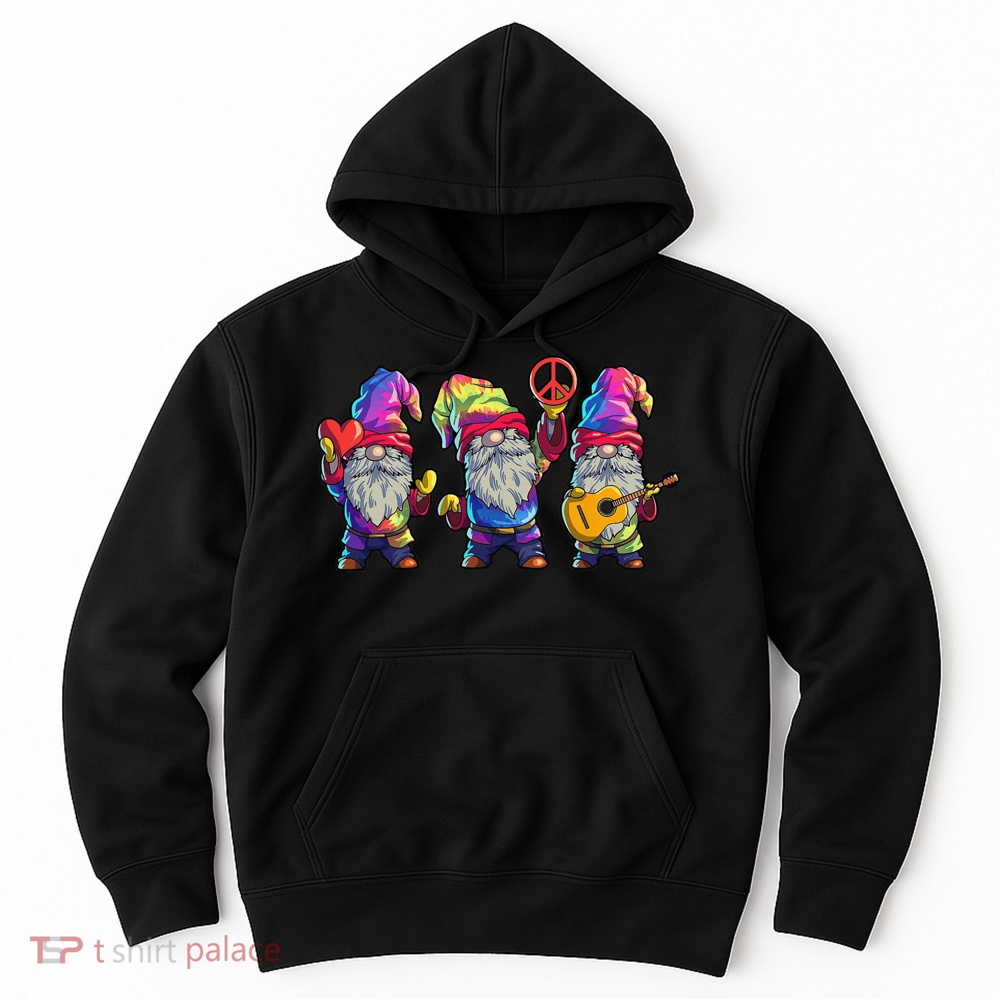 Three Hippie Gnomes Tie Dye Retro Hat Peace Gnome Hoodie