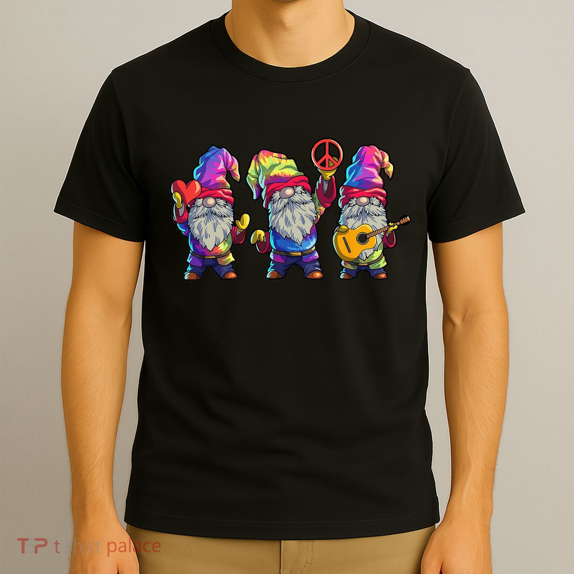 Three Hippie Gnomes Tie Dye Retro Hat Peace Gnome T-Shirt