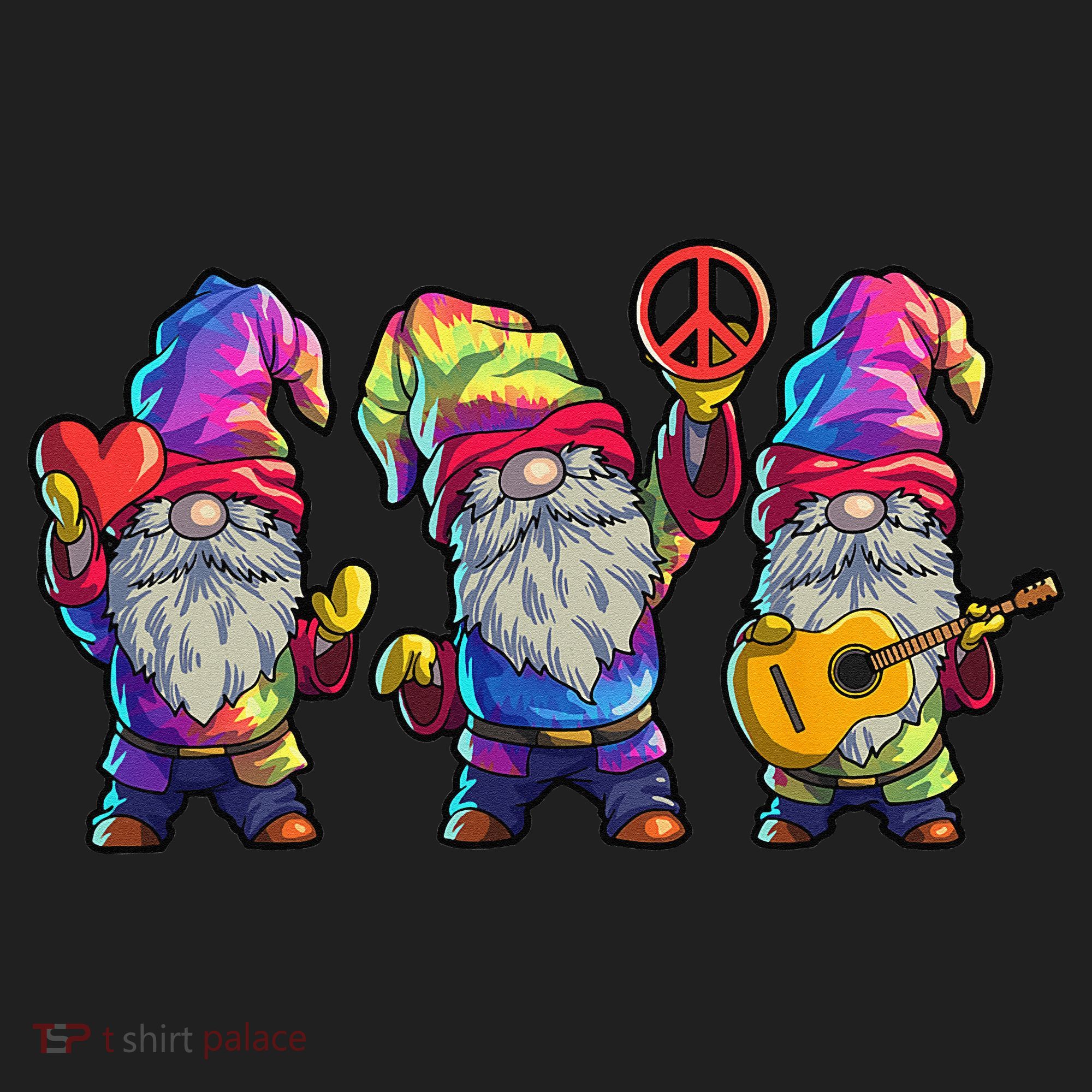 Three Hippie Gnomes Tie Dye Retro Hat Peace Gnome Beanie