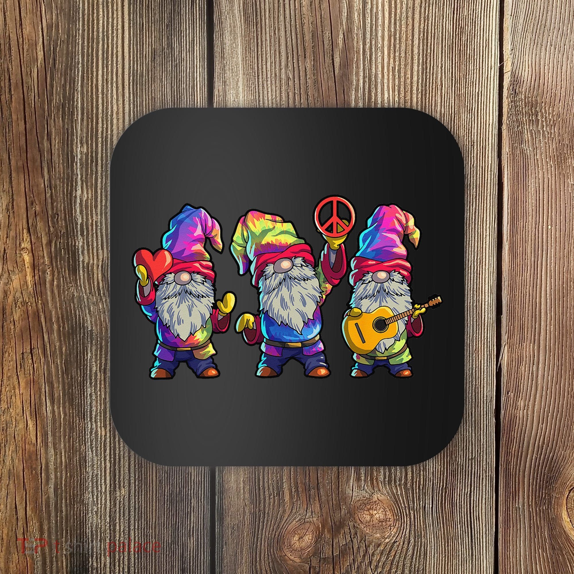 Three Hippie Gnomes Tie Dye Retro Hat Peace Gnome Coaster