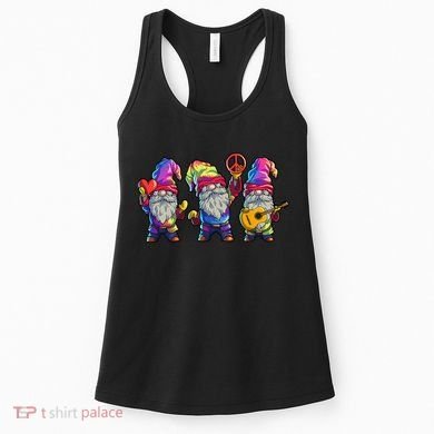Three Hippie Gnomes Tie Dye Retro Hat Peace Gnome Women's Tank Top