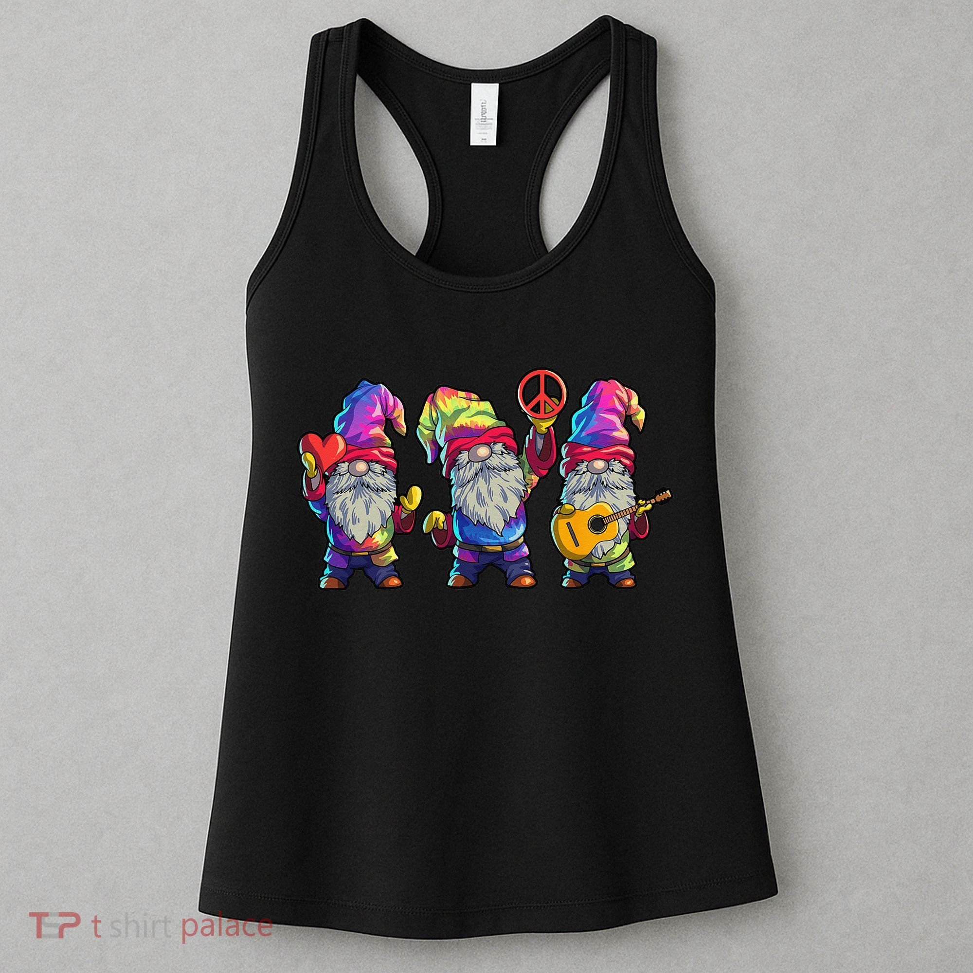 Three Hippie Gnomes Tie Dye Retro Hat Peace Gnome Women's Tank Top
