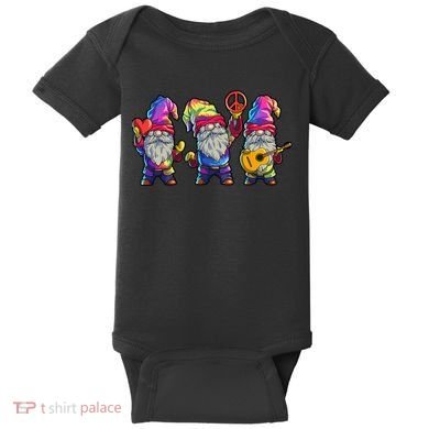 Three Hippie Gnomes Tie Dye Retro Hat Peace Gnome Baby Bodysuit