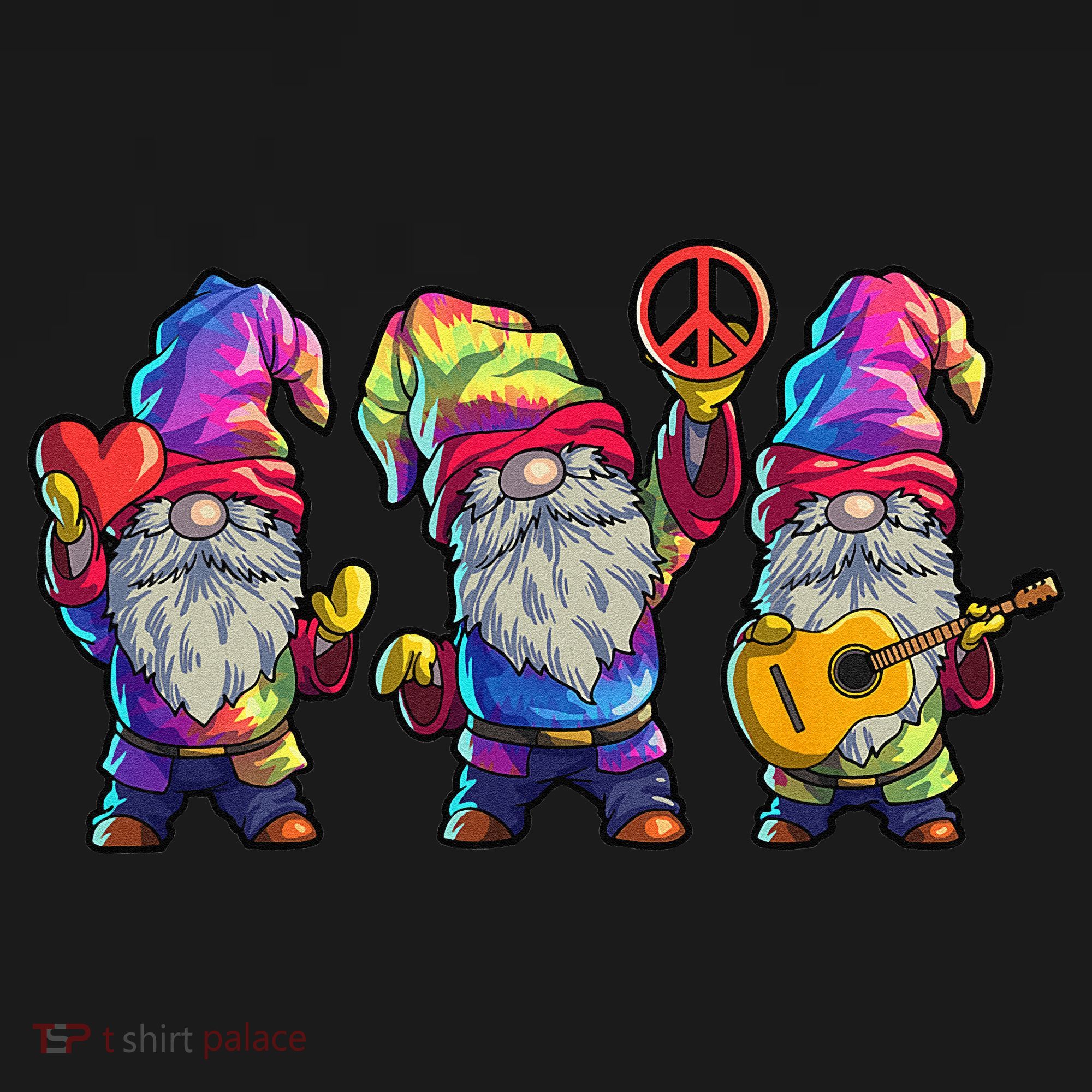 Three Hippie Gnomes Tie Dye Retro Hat Peace Gnome Women's Long Sleeve Shirt