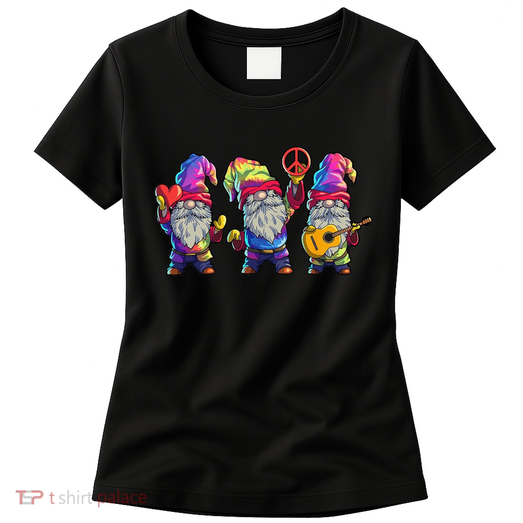 Three Hippie Gnomes Tie Dye Retro Hat Peace Gnome Women's T-Shirt