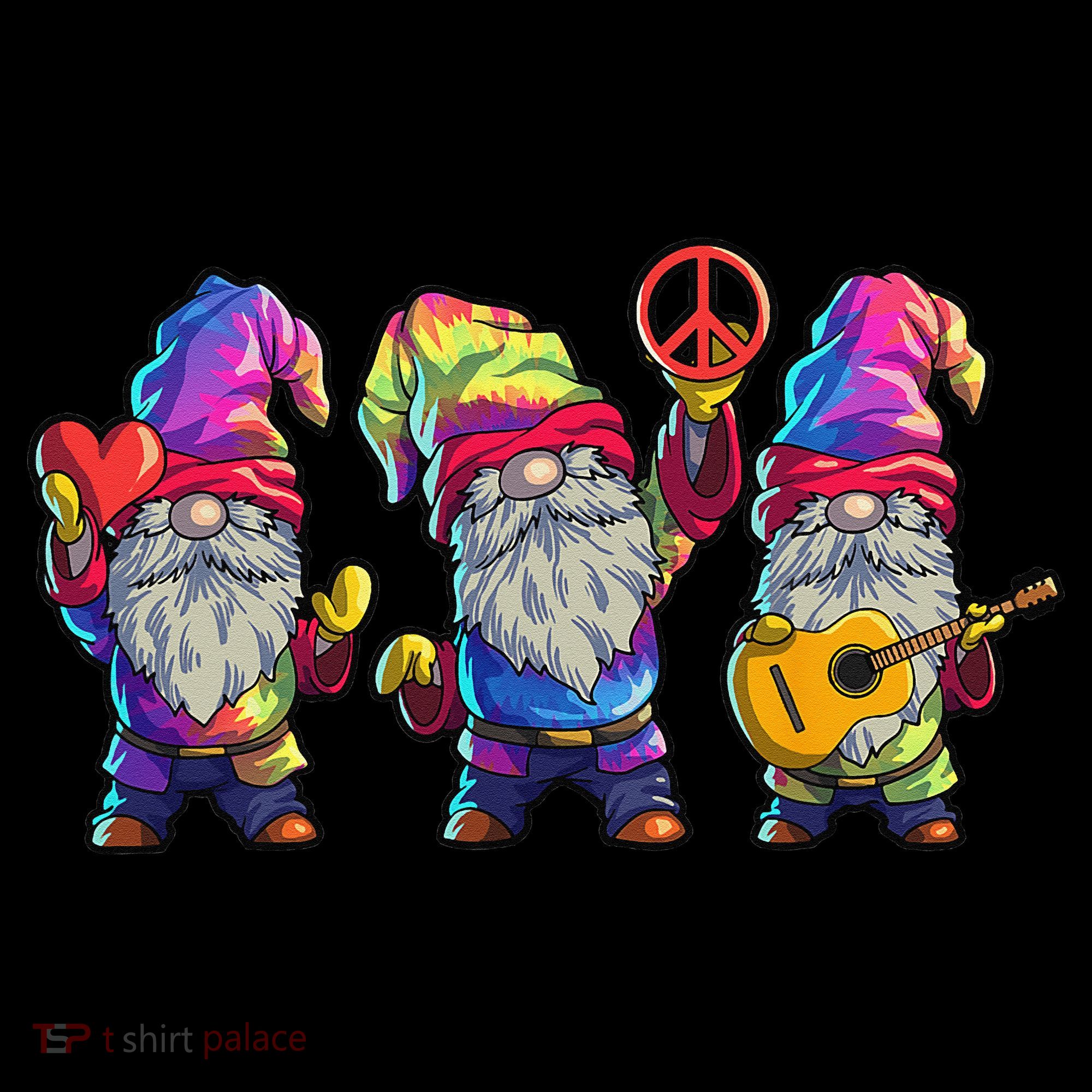 Three Hippie Gnomes Tie Dye Retro Hat Peace Gnome Women's T-Shirt