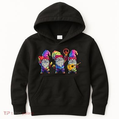 Three Hippie Gnomes Tie Dye Retro Hat Peace Gnome Kids Hoodie