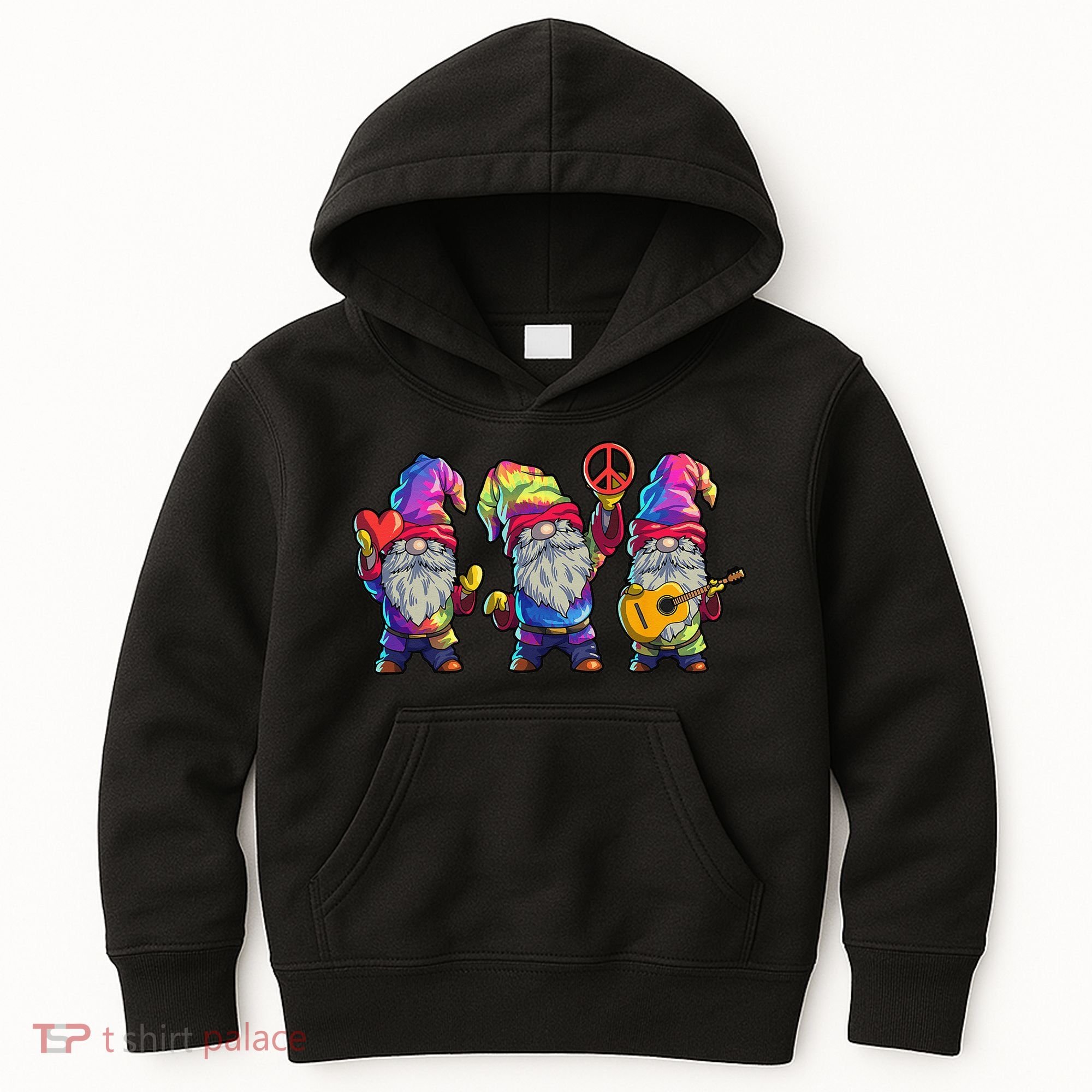 Three Hippie Gnomes Tie Dye Retro Hat Peace Gnome Kids Hoodie