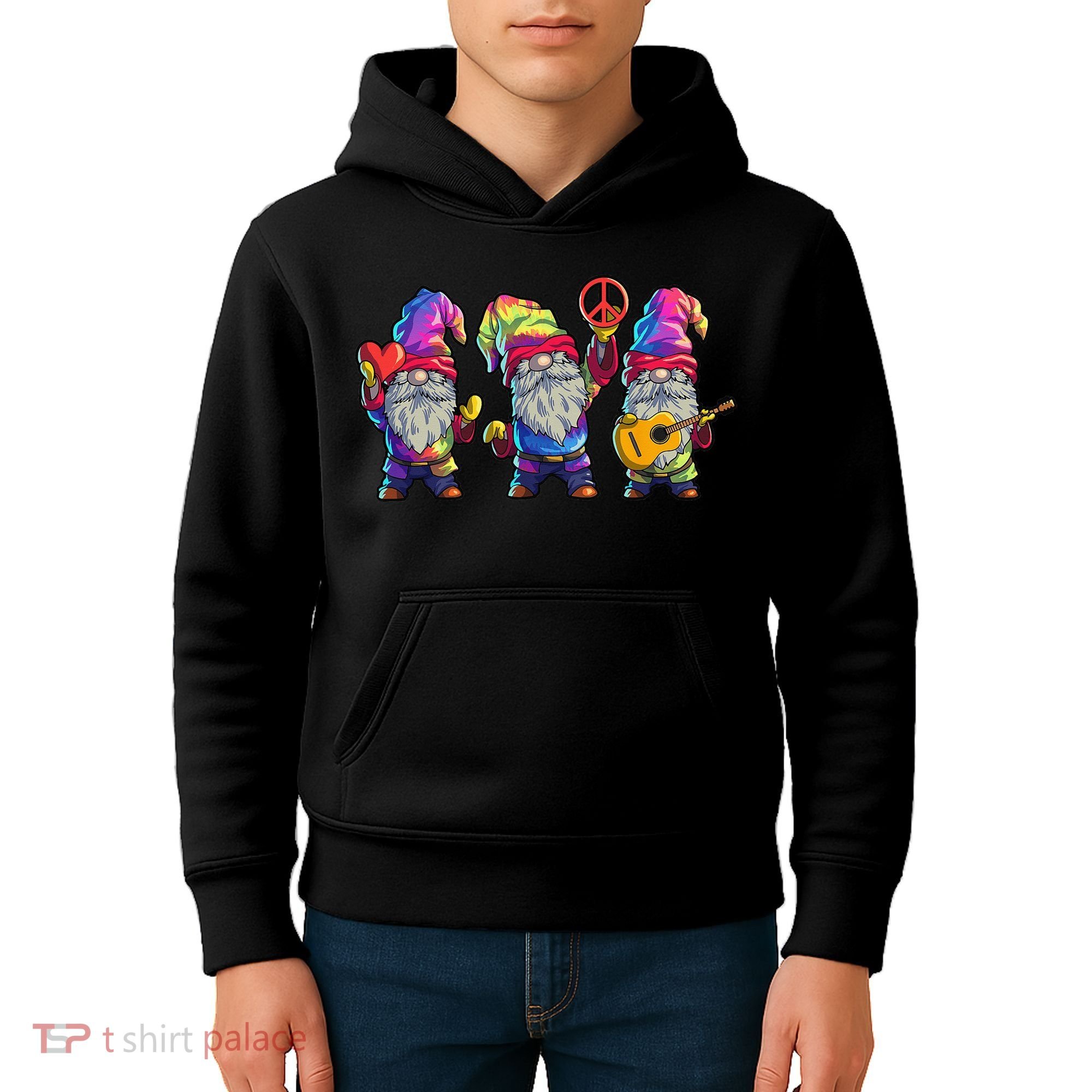 Three Hippie Gnomes Tie Dye Retro Hat Peace Gnome Kids Hoodie