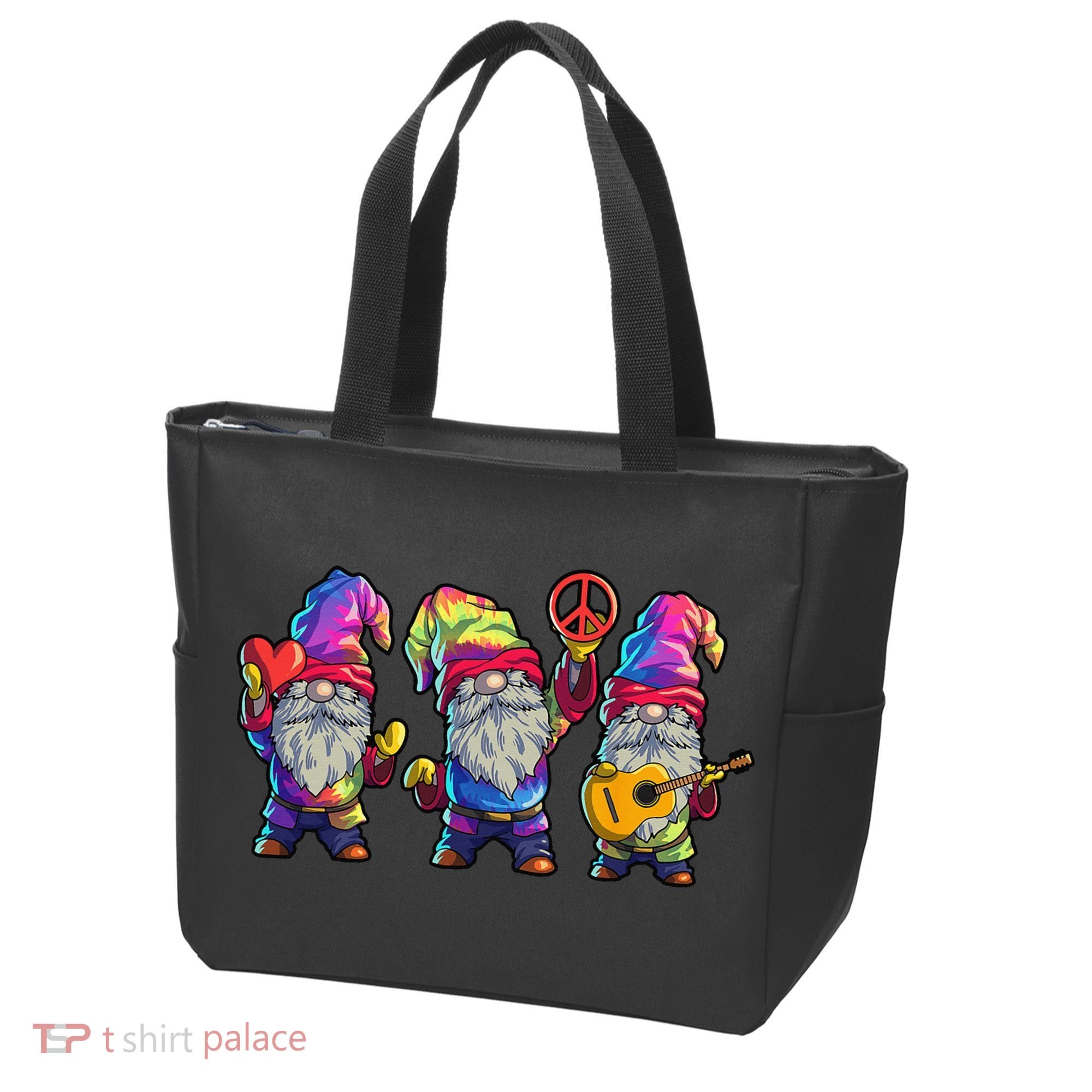 Three Hippie Gnomes Tie Dye Retro Hat Peace Gnome Tote Bag