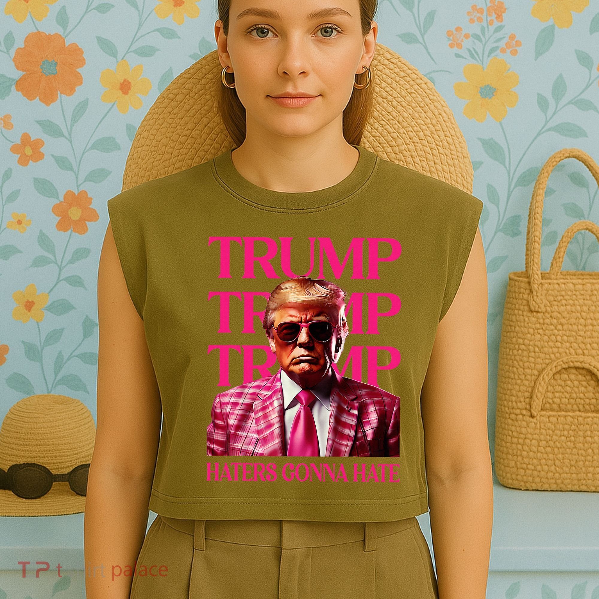 Trump Haters Gonna Hate Funny Trump 2024 Garment-Dyed Women's Muscle Tee
