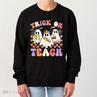 Teacher Halloween Ghost Trick Or Teach Retro Groovy Funny Gift Women's Sweatshirt thumb 0