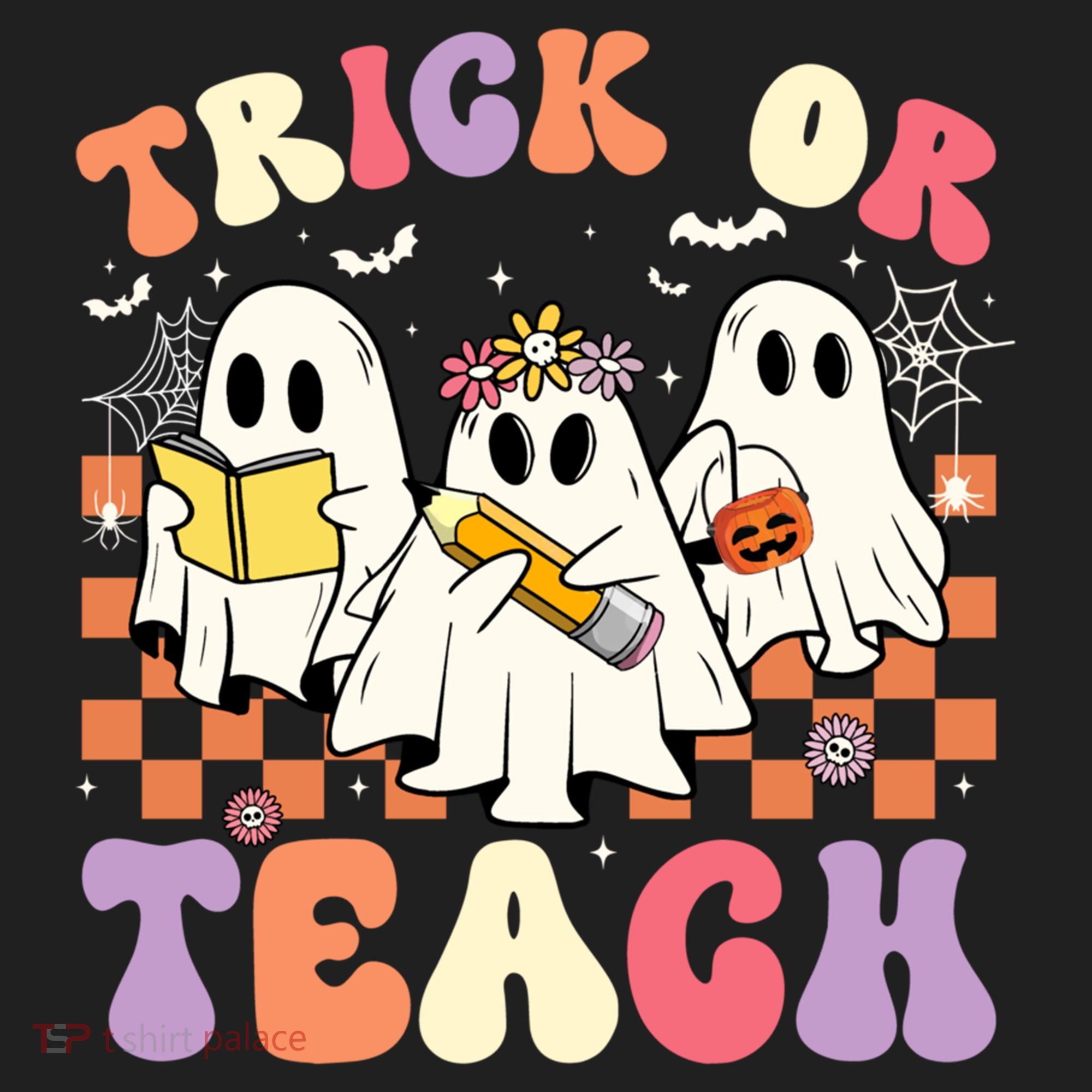 Teacher Halloween Ghost Trick Or Teach Retro Groovy Funny Gift Women's Sweatshirt