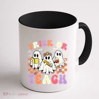 Teacher Halloween Ghost Trick Or Teach Retro Groovy Funny Gift Coffee Mug thumb 1