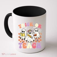 Teacher Halloween Ghost Trick Or Teach Retro Groovy Funny Gift Coffee Mug thumb 0