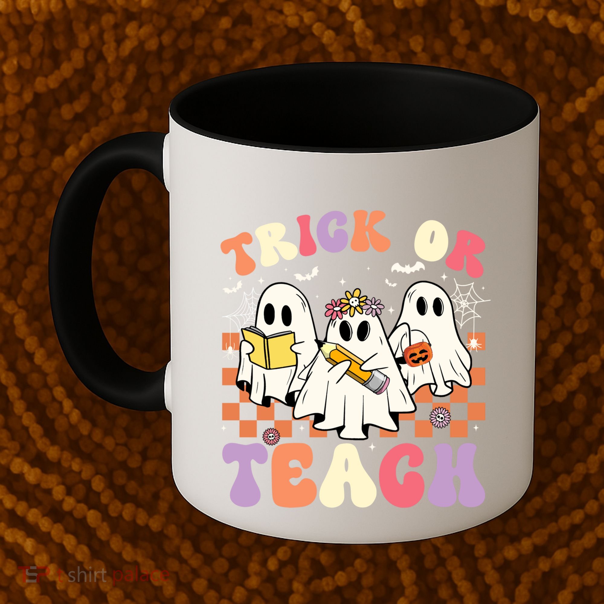 Teacher Halloween Ghost Trick Or Teach Retro Groovy Funny Gift Coffee Mug