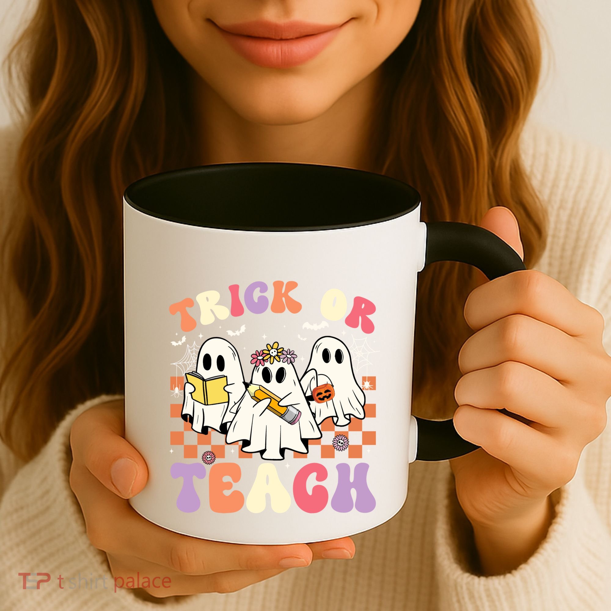 Teacher Halloween Ghost Trick Or Teach Retro Groovy Funny Gift Coffee Mug
