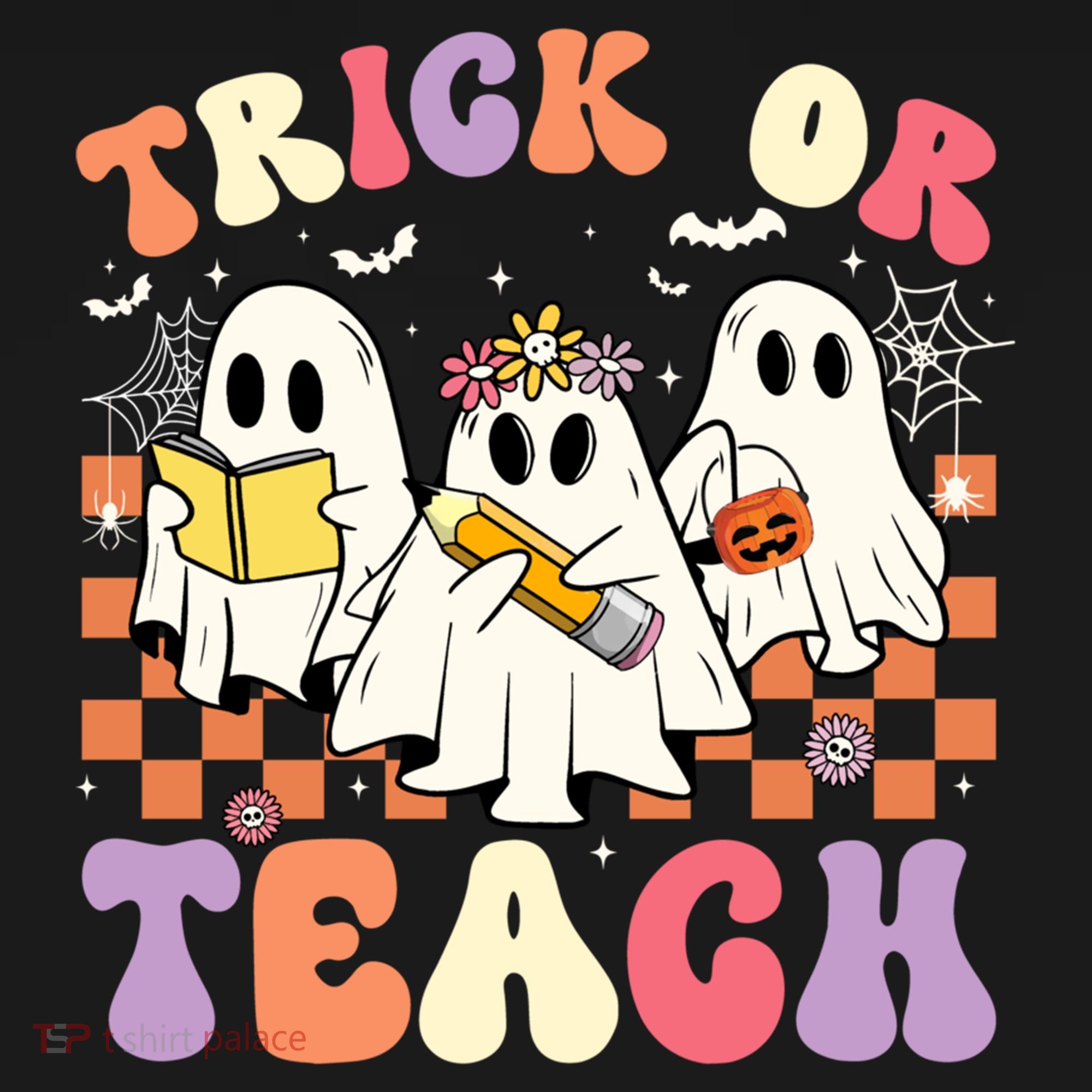 Teacher Halloween Ghost Trick Or Teach Retro Groovy Funny Gift Pajama Set