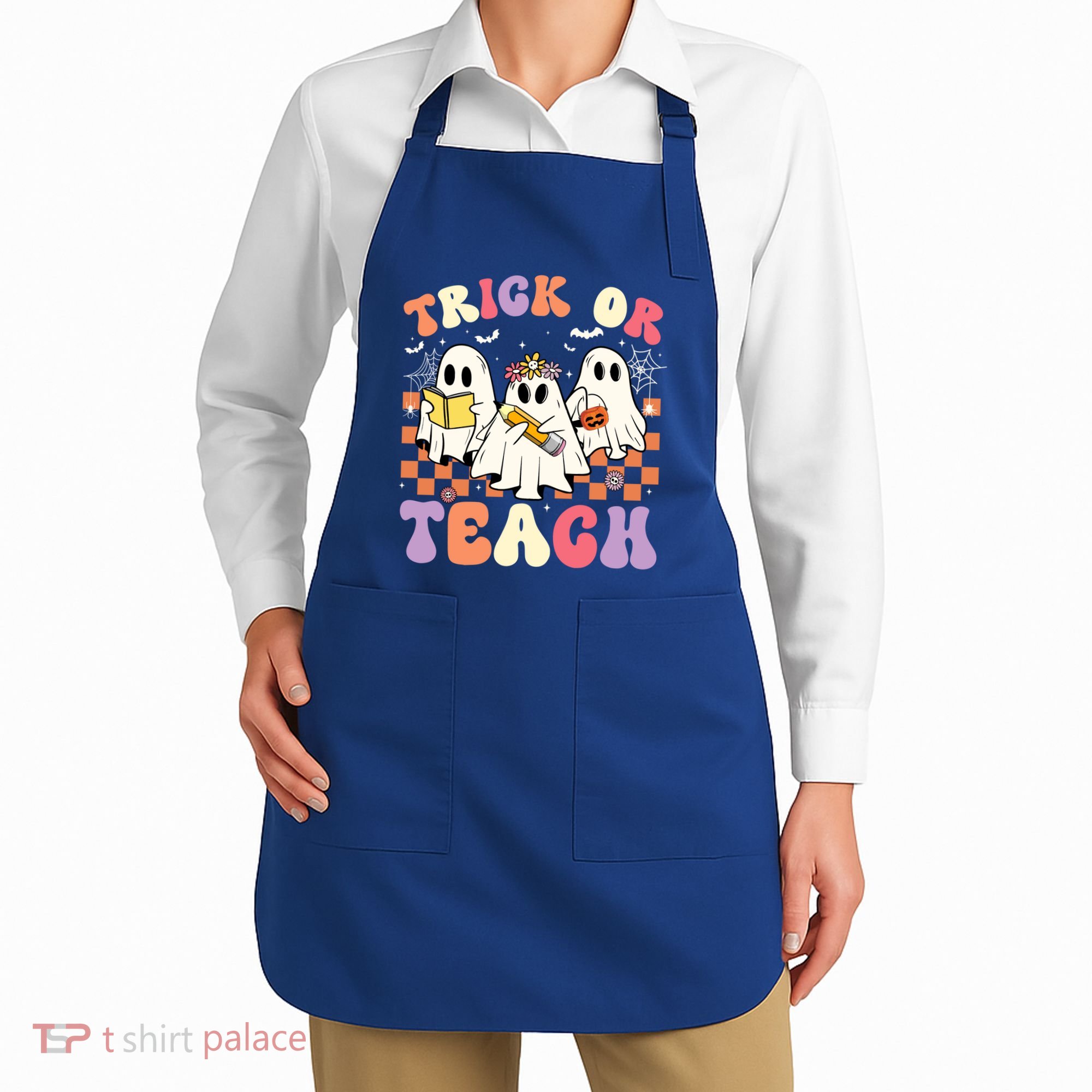 Teacher Halloween Ghost Trick Or Teach Retro Groovy Funny Gift Apron