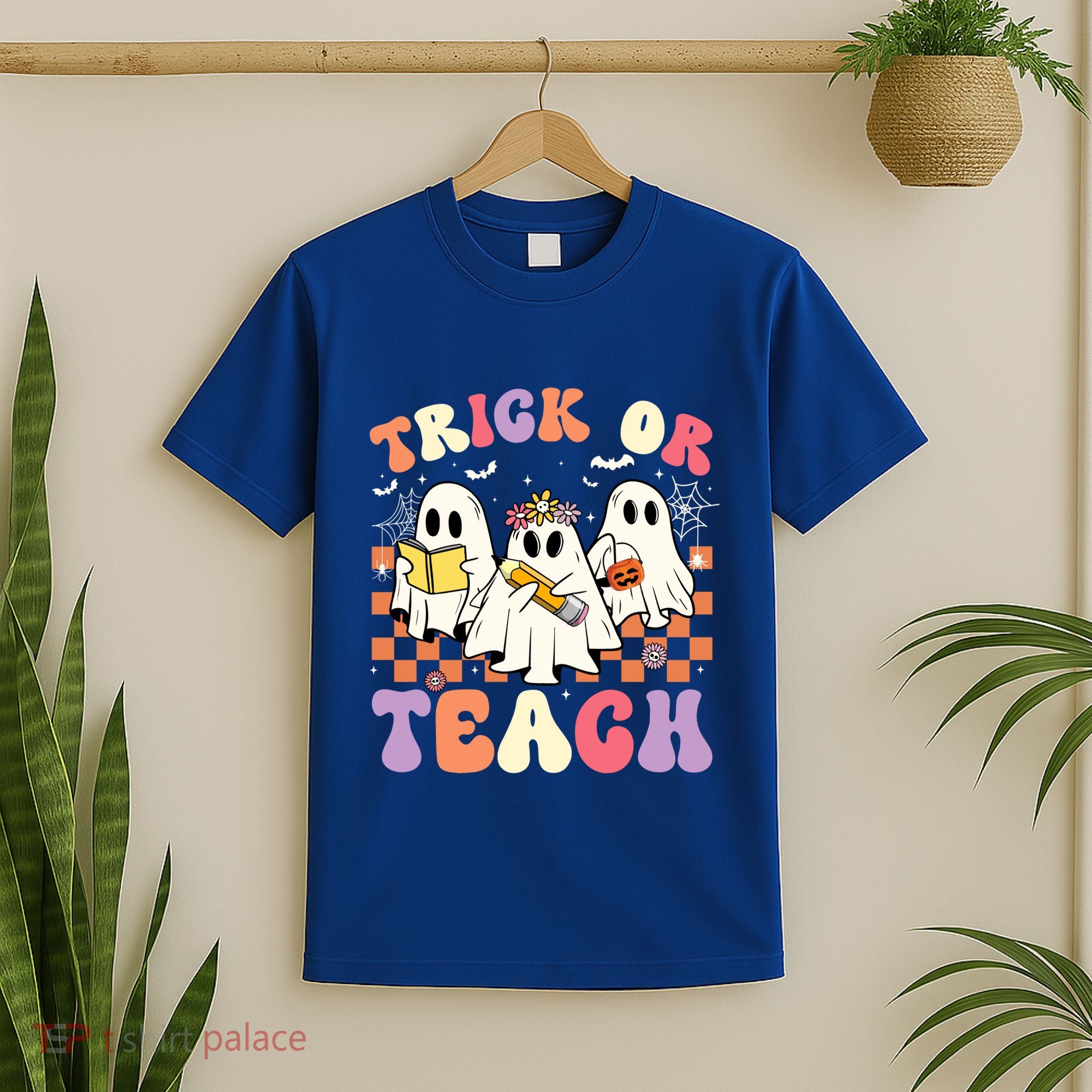 Teacher Halloween Ghost Trick Or Teach Retro Groovy Funny Gift T-Shirt