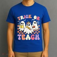 Teacher Halloween Ghost Trick Or Teach Retro Groovy Funny Gift T-Shirt thumb 3