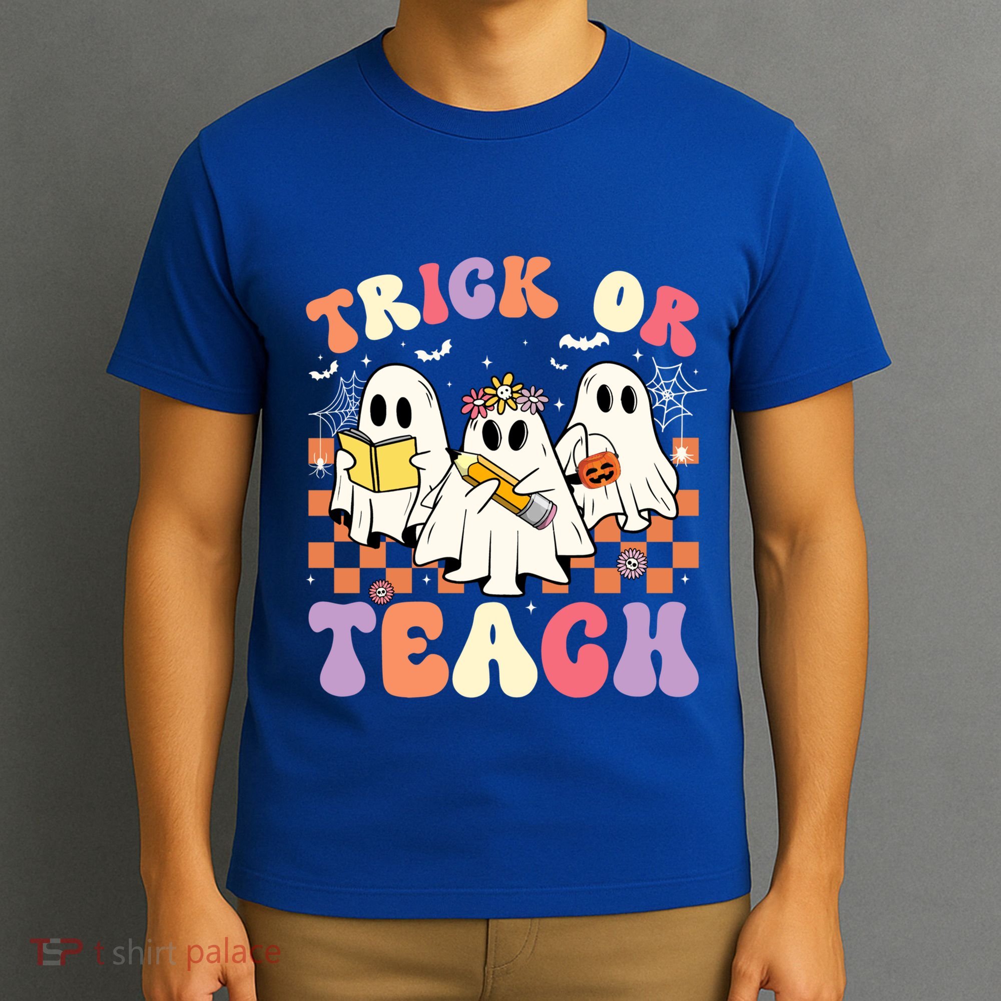 Teacher Halloween Ghost Trick Or Teach Retro Groovy Funny Gift T-Shirt