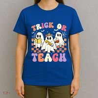Teacher Halloween Ghost Trick Or Teach Retro Groovy Funny Gift T-Shirt thumb 4