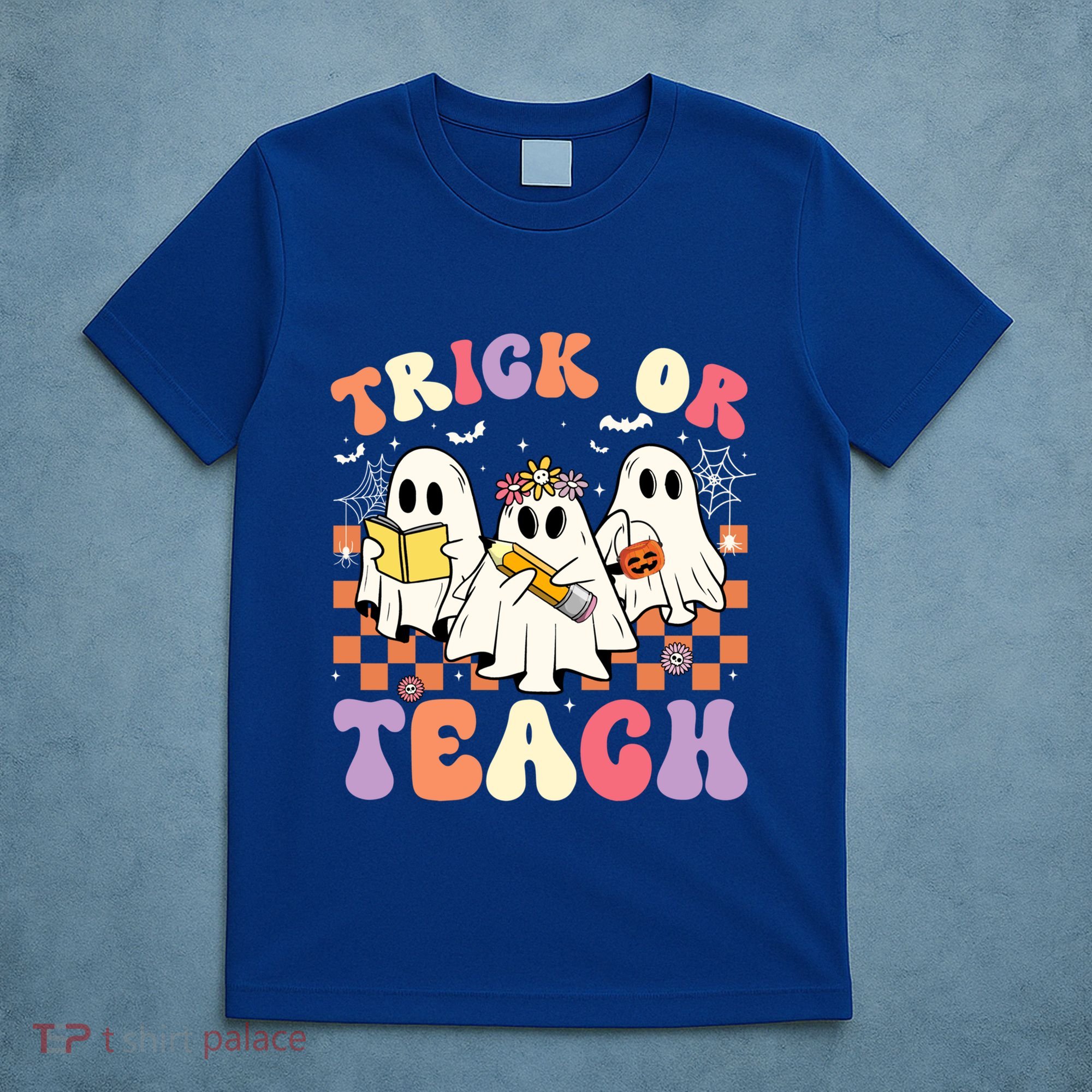 Teacher Halloween Ghost Trick Or Teach Retro Groovy Funny Gift T-Shirt