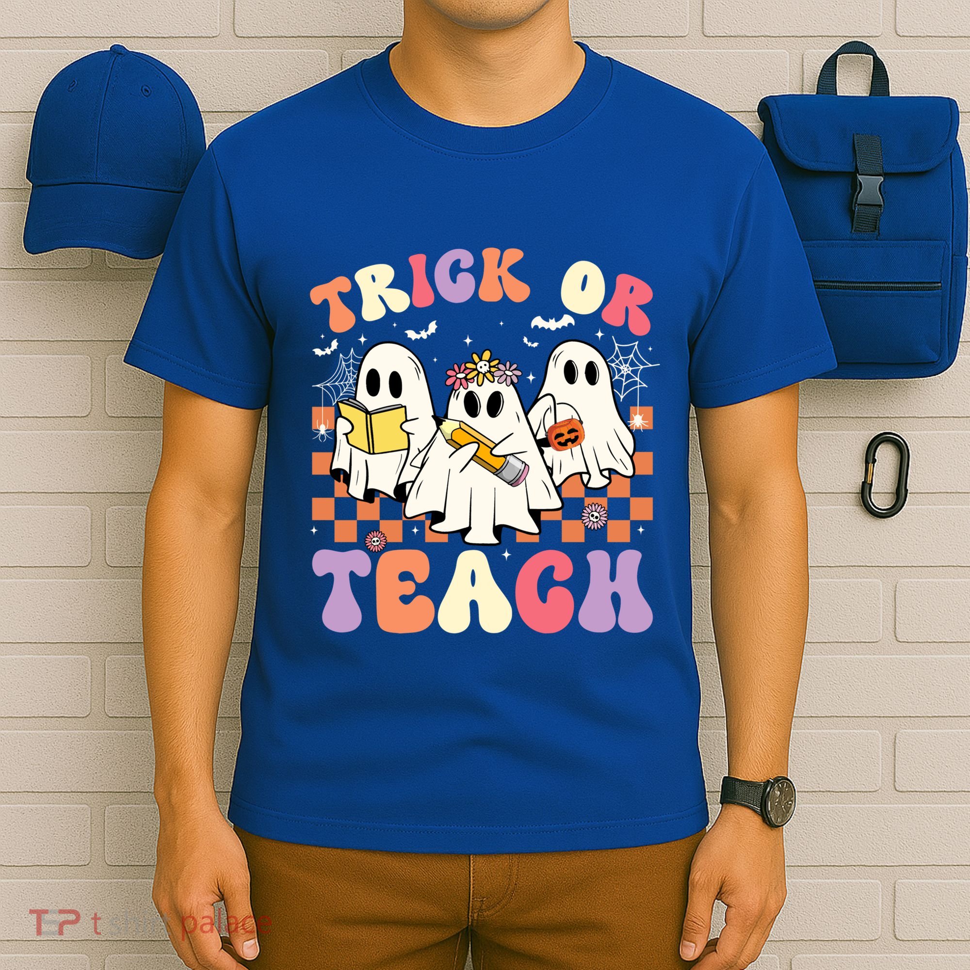 Teacher Halloween Ghost Trick Or Teach Retro Groovy Funny Gift T-Shirt