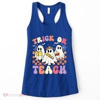 Teacher Halloween Ghost Trick Or Teach Retro Groovy Funny Gift Women's Tank Top thumb 0