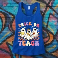 Teacher Halloween Ghost Trick Or Teach Retro Groovy Funny Gift Women's Tank Top thumb 3