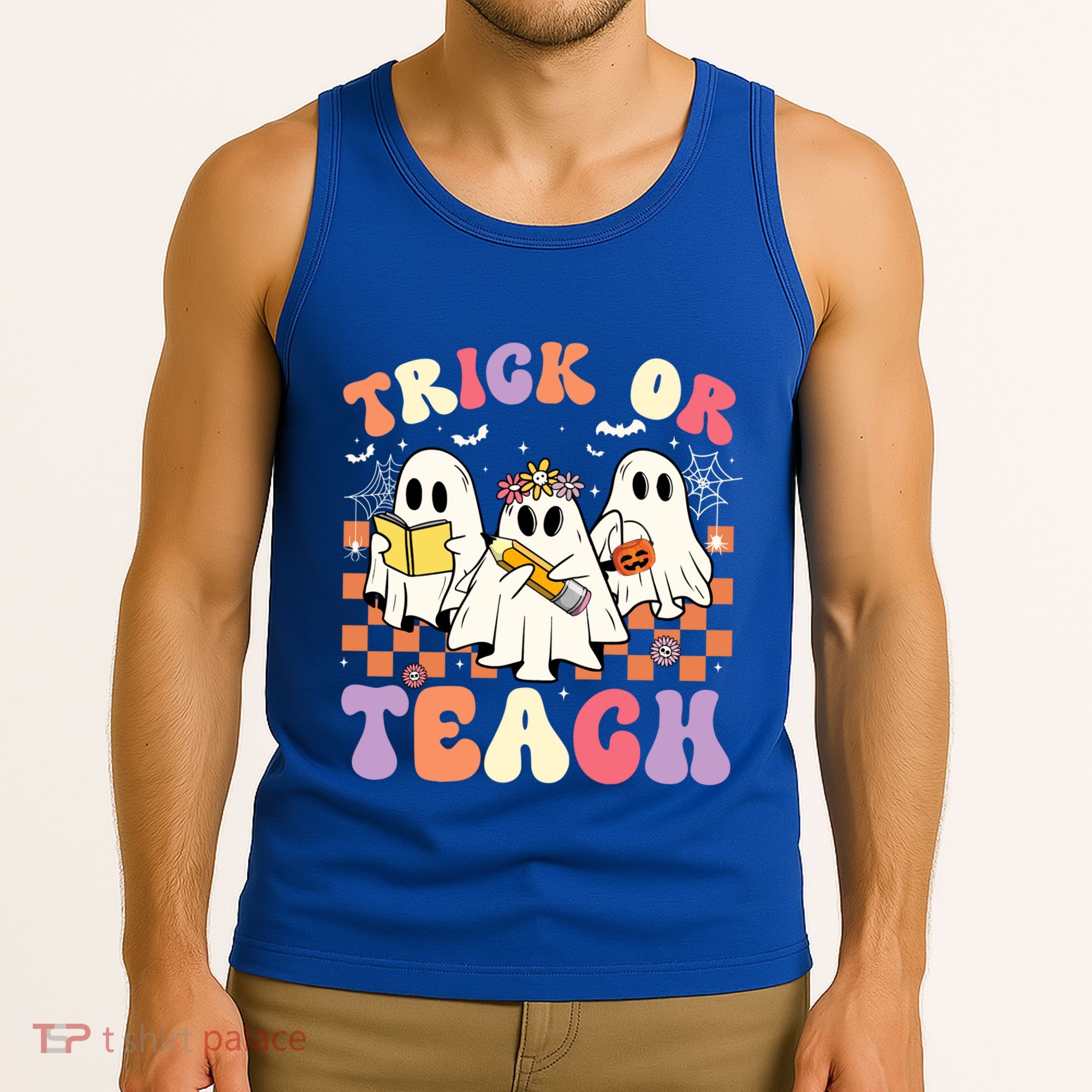 Teacher Halloween Ghost Trick Or Teach Retro Groovy Funny Gift Tank Top
