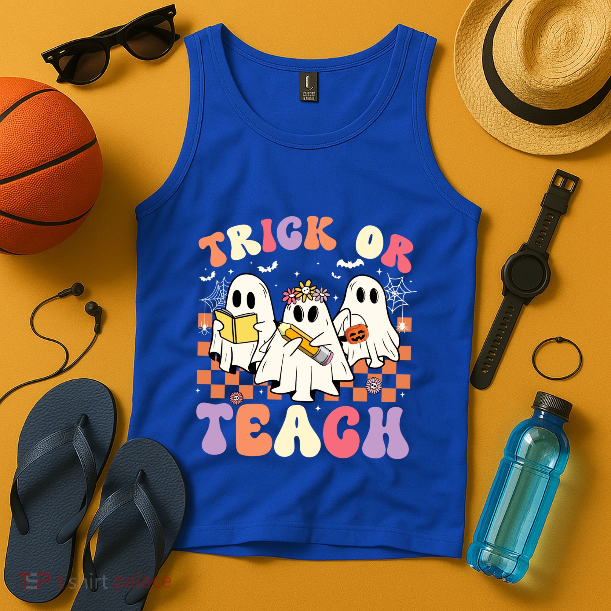 Teacher Halloween Ghost Trick Or Teach Retro Groovy Funny Gift Tank Top