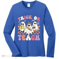 Teacher Halloween Ghost Trick Or Teach Retro Groovy Funny Gift Women's Long Sleeve Shirt thumb 0